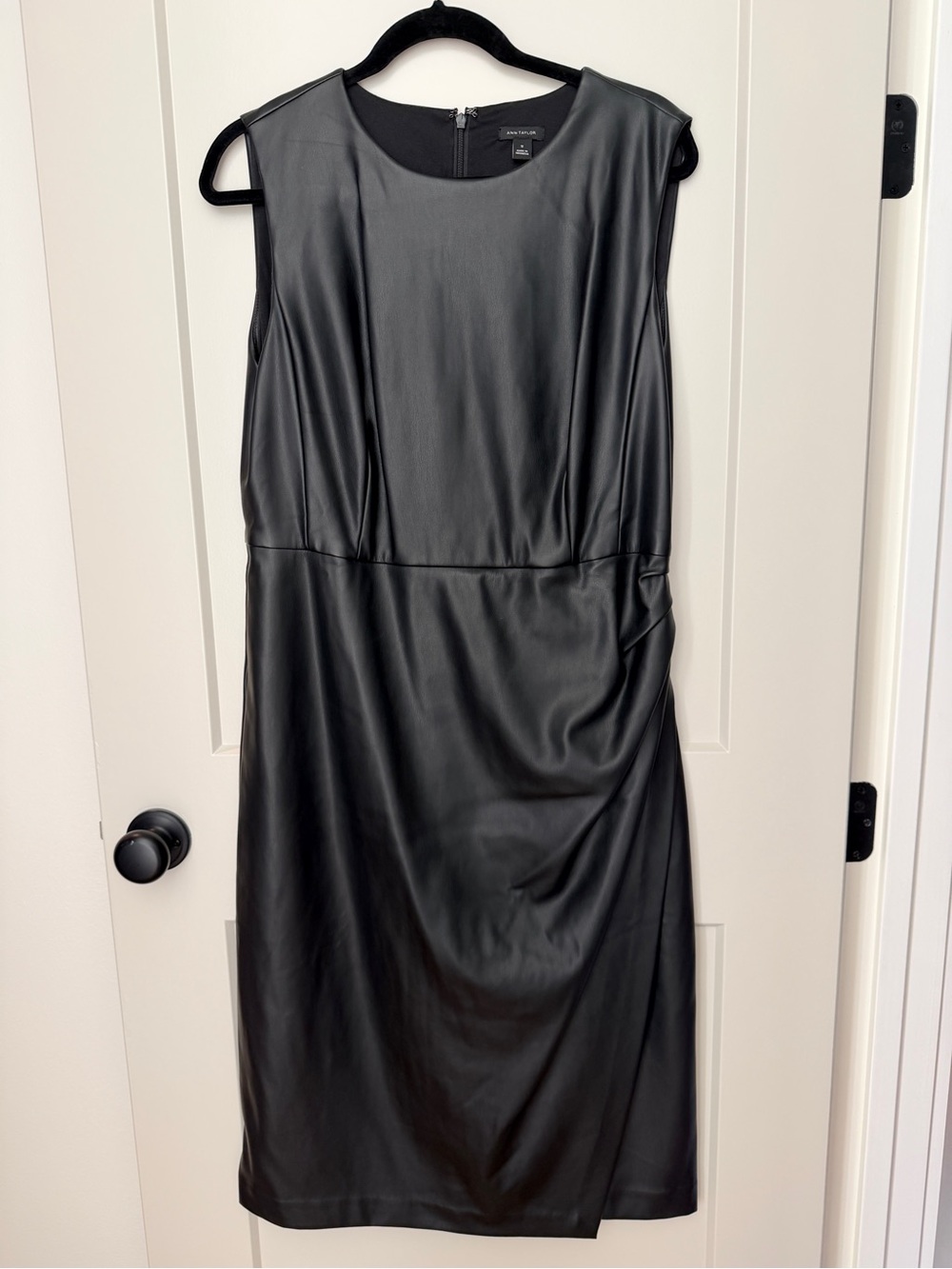 Ann Taylor Black Faux Leather Sleeveless Sheath Dress
